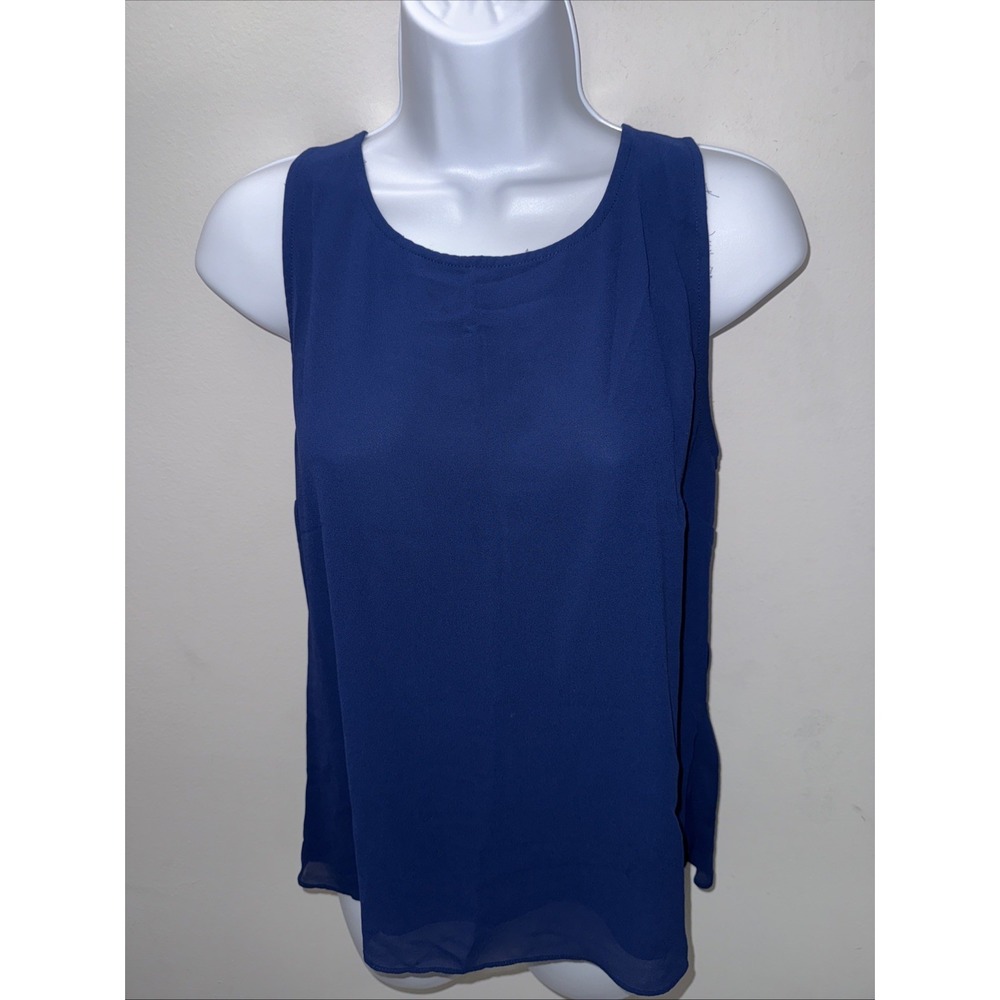 William B Womens Navy Blue Open Draped Back Sleeveless Chiffon Blouse Top Medium